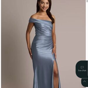 Steel Blue Satin Dress from David Bridal